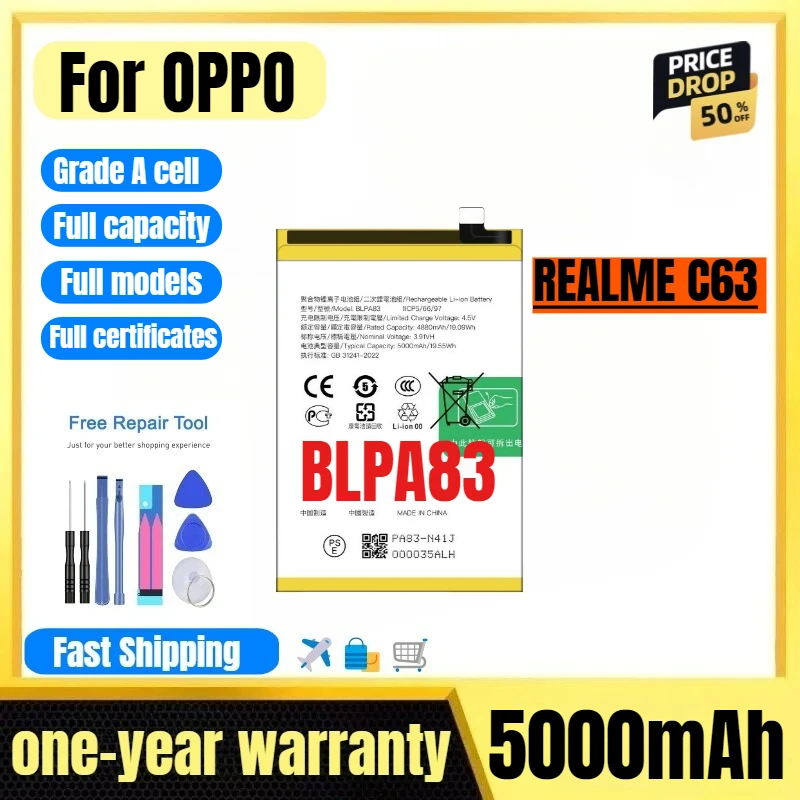 

BLPA83 for OPPO REALME C63 Mobile Phone Battery High Quality High Capacity Battery Replacement Bateria Grade A Cell with Tools