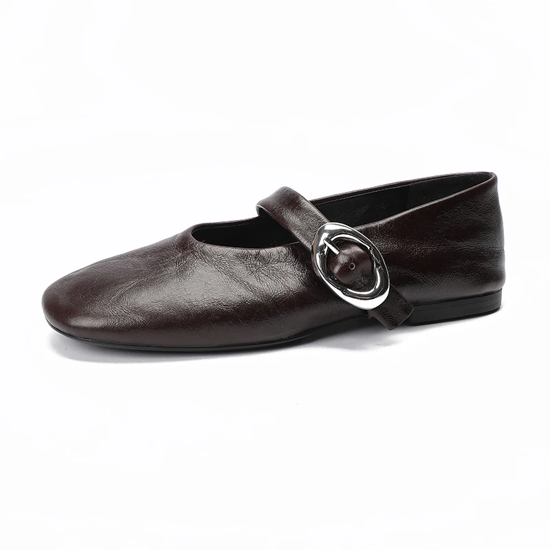 

Туфли Мэри Джейн из мягкой кожи, женские туфли с пряжкой на ремне, легкие туфли с открытым носком, коричневые простые балетки на плоской подошве, лоферы на плоской подошве