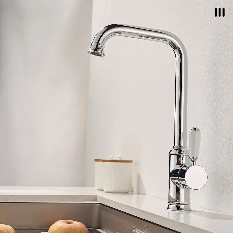 Luxury Vintage Brass Basin Faucet Single-Hole Bathroom Sink Faucet for Home Use Kitchen Hot & Cold Water Faucet