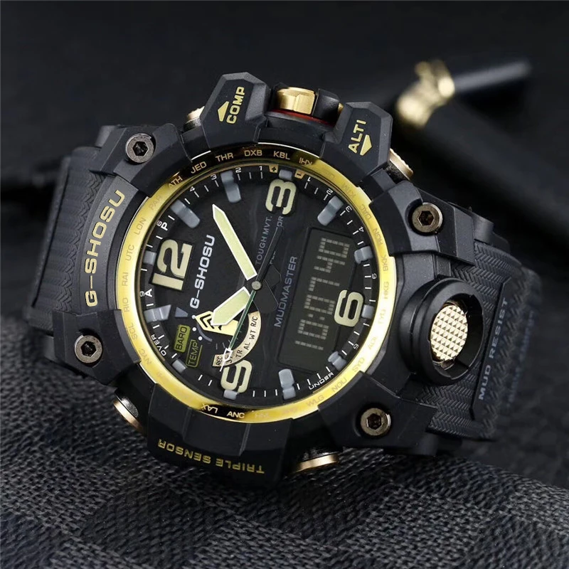 Sports Digital Men\'s Electronic Watch Full Function World Time Compass LED GWG1000 Oak Series