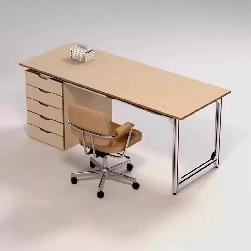 

Birch Ocean Board Solid Wood Drawer Desk Home Minimalist Computer Desk Studio Writing Aluminum Profile