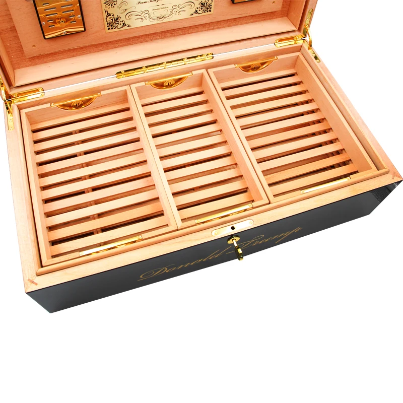 Large Capacity Cigar Case Spanish Cedar Wood Cigarette Humidor Box With Lock Humidifier 2 Hygrometers Cabinet Fit 200-300 Cigars