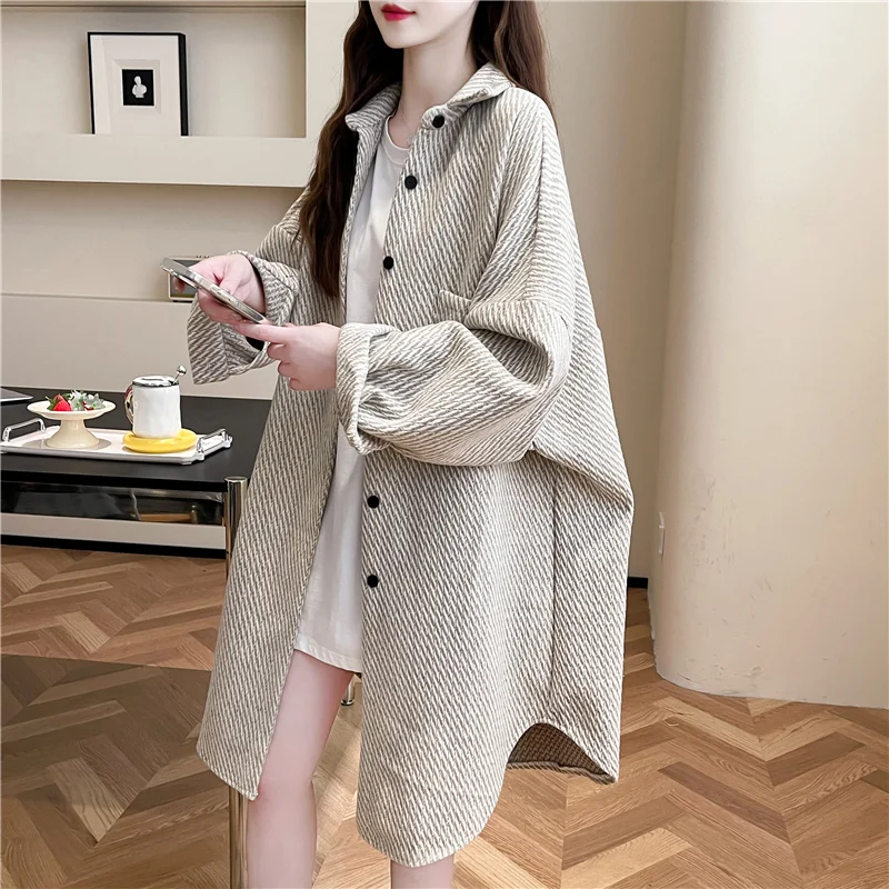 Loose and Lazy Style Thickened Shirt, Korean Style Design with A Stylish Mid Length Jacket, New for Women's Spring and Autumn