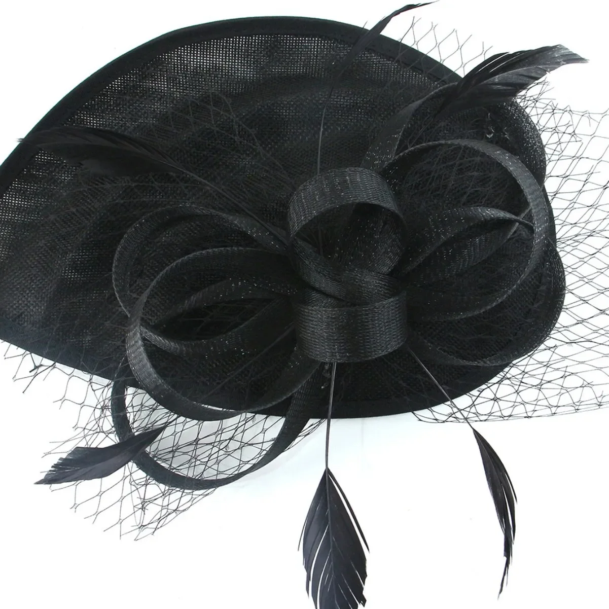 Fashion Women Flower Bonnet Feather Turban Muslim Hijab Retro Mesh Wedding Party Headwear Elegant Head Wrap Headscarf Cap Hat
