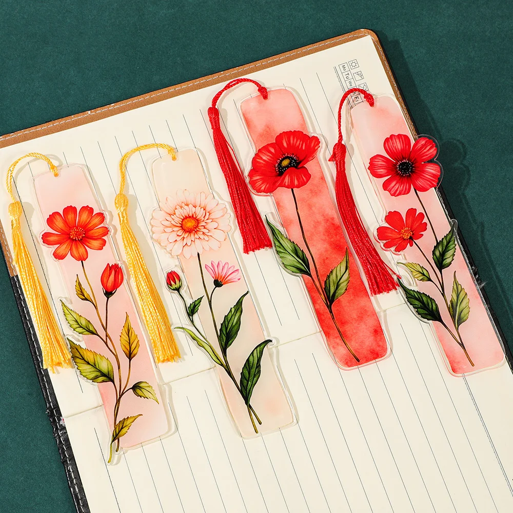 

Acrylic Flower Bookmark with Tassel Watercolor Floral Page Marker for Book Lovers Cute Reading Gift for Women