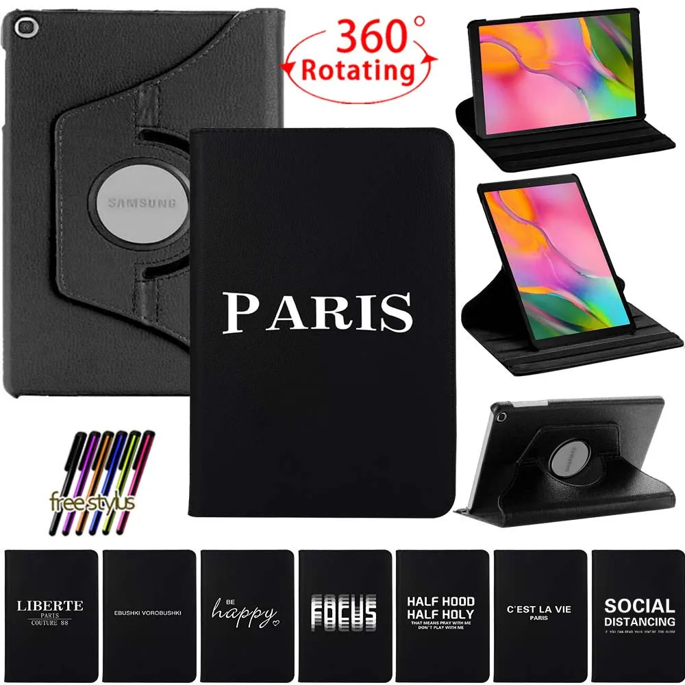 360 Rotating Tablet Case for Samsung Galaxy Tab A8 10.5/Tab A7 10.4/Tab A 10.1 /Tab S6 Lite 10.4 Text Pattern Stand Shell Cover