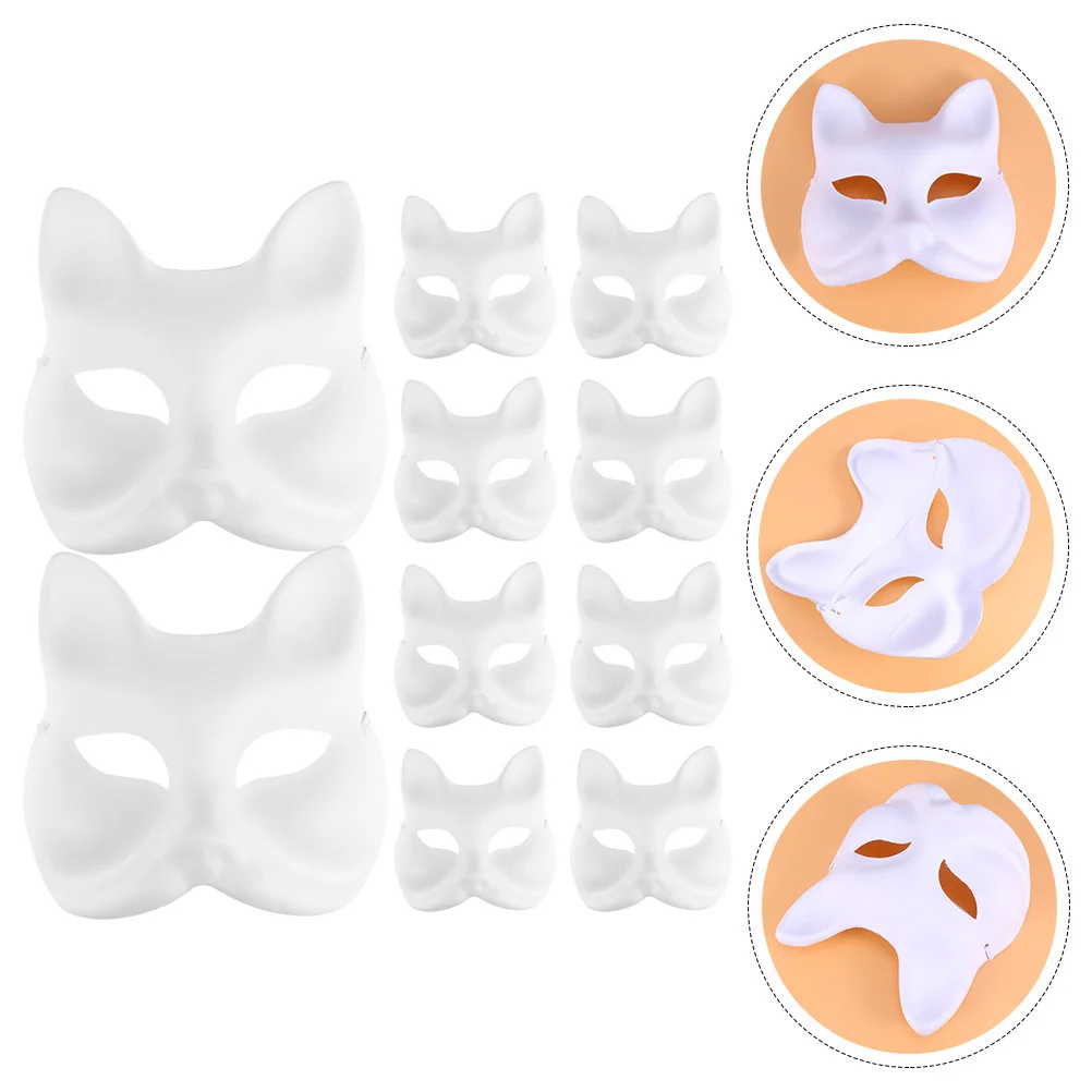 10 stuks handgeschilderde pulpmaskers verhalen vertellen Fox Eye Halloween rekwisieten dansen blanco papier DIY Party vrouwen overschilderbaar entertainment