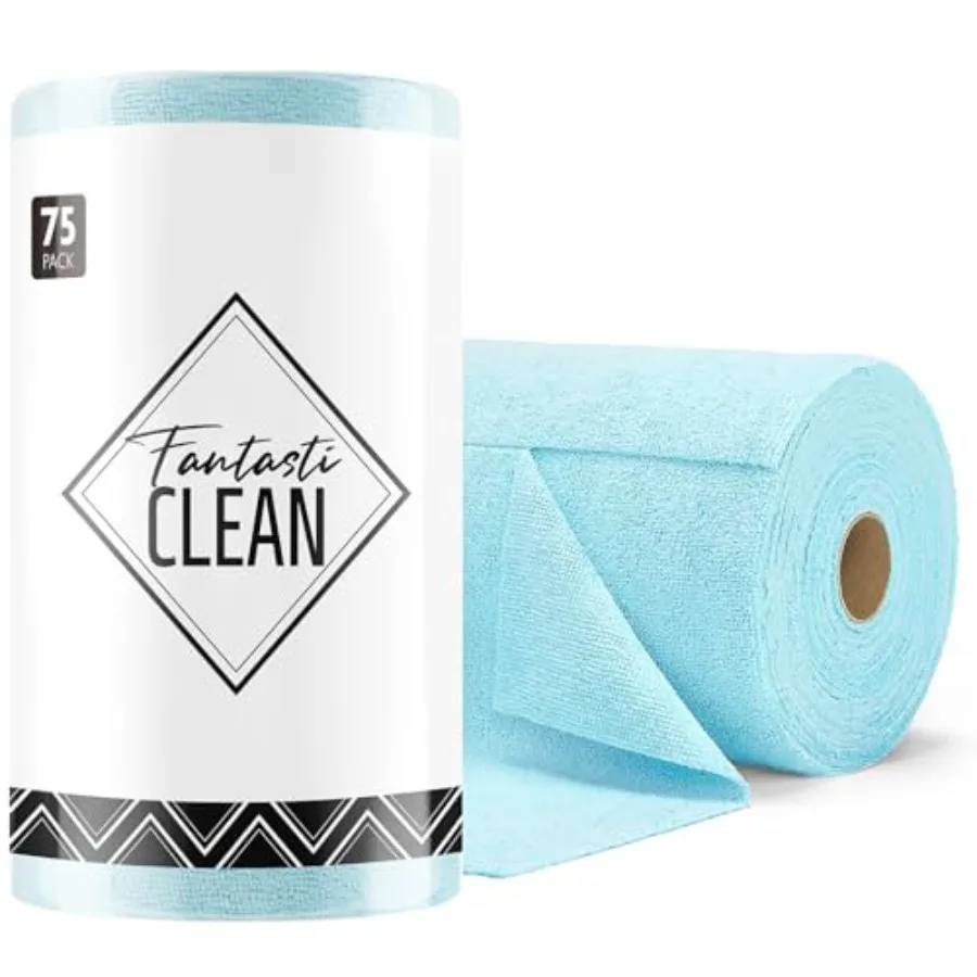 

Microfiber Cleaning Cloth Roll -75 Pack Tear Away Microfiber Towels 12" x 12" Reusable Washable Scratch Free Ultra Absorbent Di