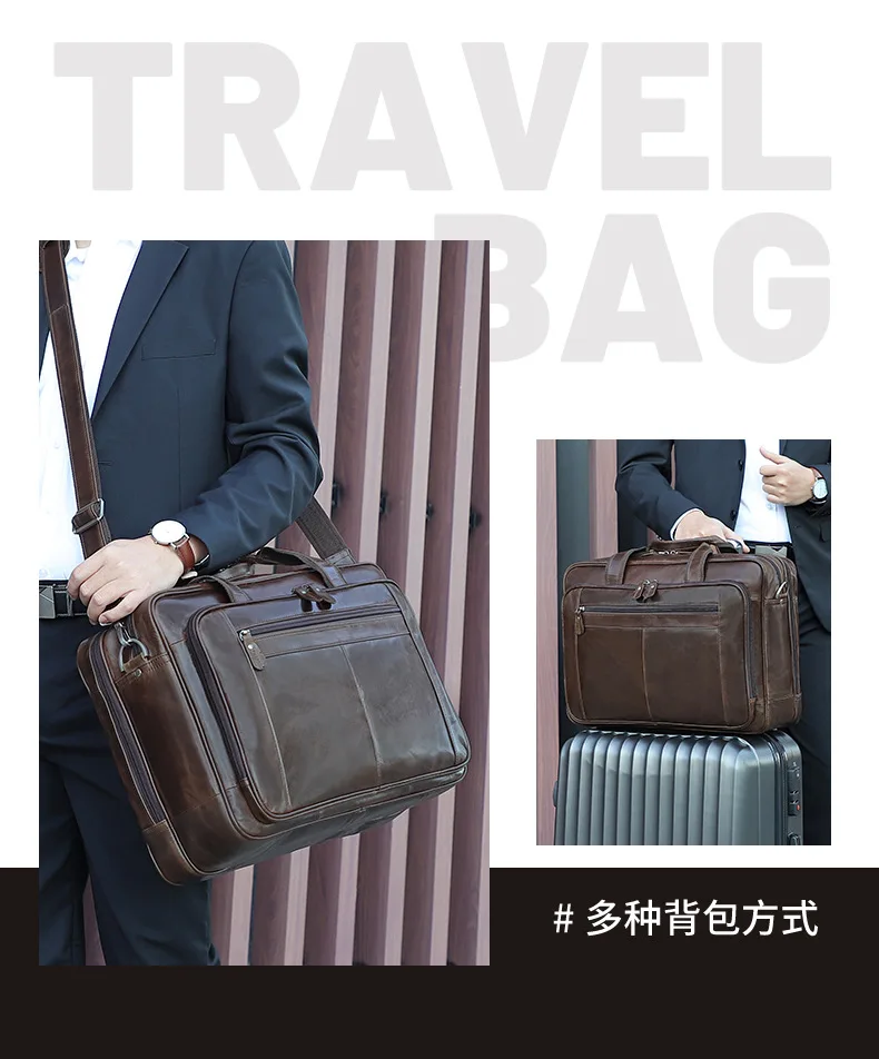 High Quality Genuine Leather Men Briefcase Business Bag Crazy Horse Leather Large 17'inch Laptop Bag Male Portfolio Office Case