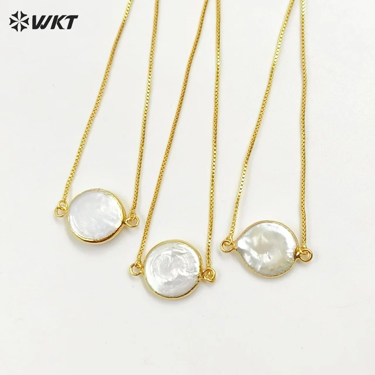 

WT-B306 Hotsales Natural mother of pearl bracelet 24k gold dipped round pearl chain bracelet in adjustable size