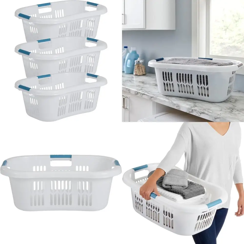 

Portable Plastic Laundry Basket Set of 3, 2.1-Bushel Capacity, Small Hip-Hugger Design with Easy Grab Handles, White for Efficie