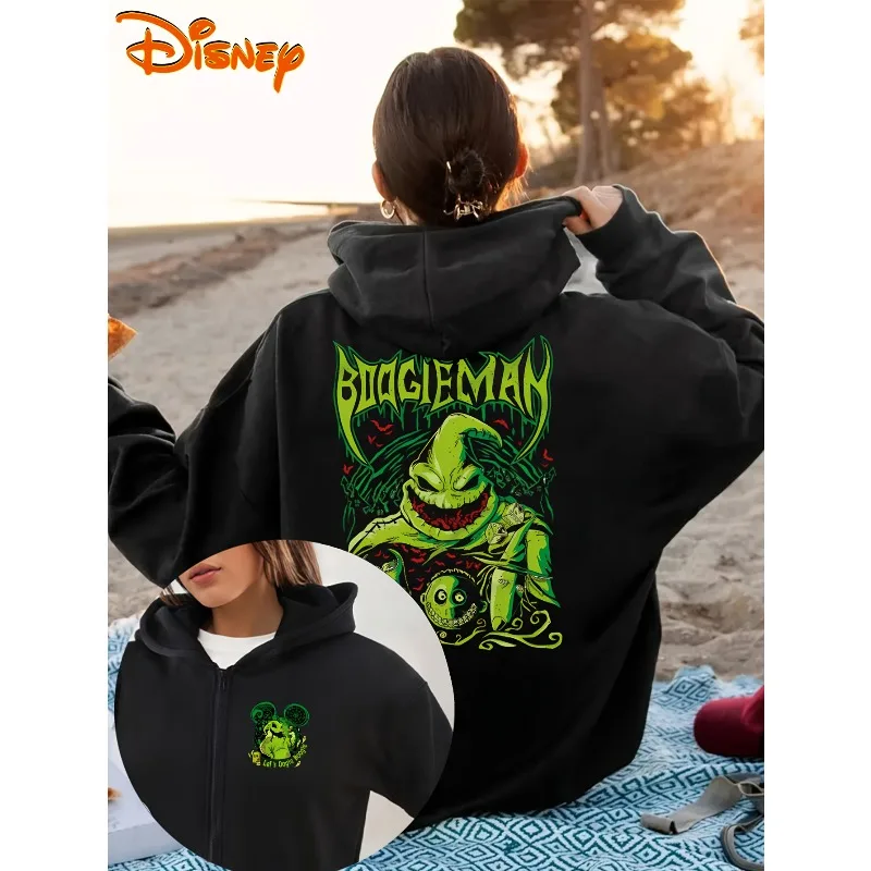 เสื้อฮู้ดมีซิปพิมพ์ลายดิสนีย์ The Nightmare Before Christmas สำหรับผู้หญิง มีกระเป๋าและซิป เหมาะสำหรับฤดูใบไม้ร่วงและฤดูหนาว