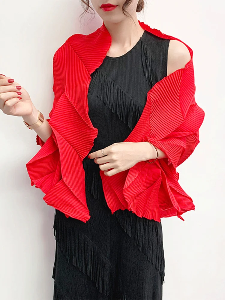 Gvuw Fashion Pleated Scarf Women Loose Casual Solid Color Diamonds Design Cienka kobieca odzież wakacyjna 2024 Summer New 17D1422