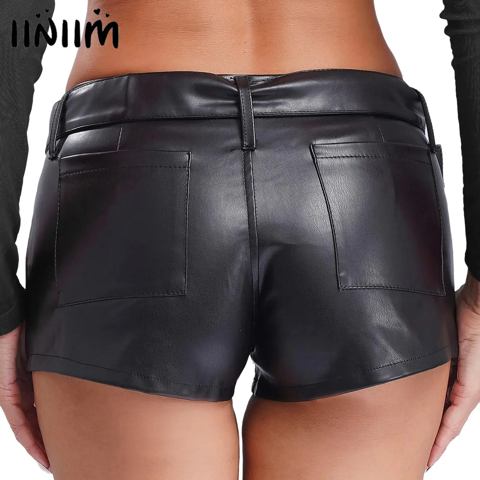 Womens kunstleer Booty Shorts Rave Party Punk Clubwear voor paaldansen muziekfestival kleding Rave Hot Shorts met riem