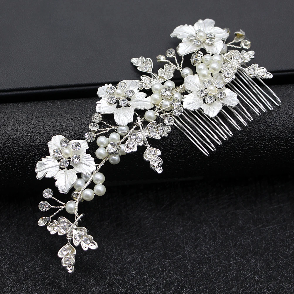 

Alloy Pearl Rhinestone Leaf Hair Comb Wedding Bridal Headdress Crystal Headpiece Bride Insert Comb Anniversary Party Accessories