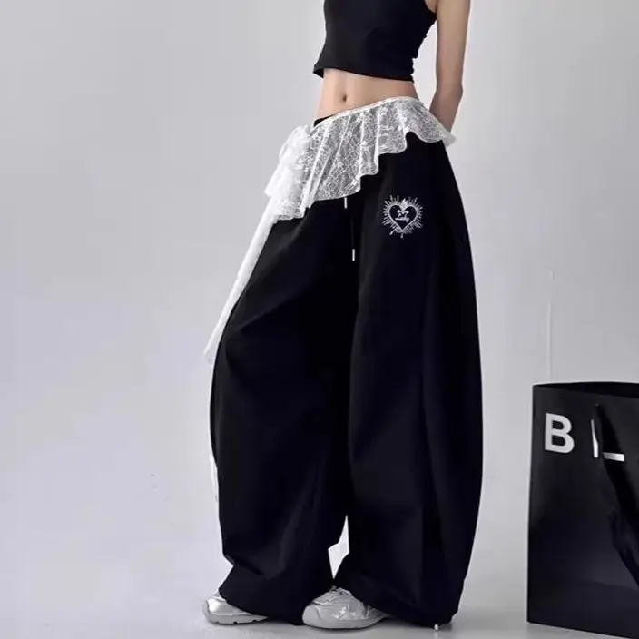

High Waist Ruched Mini Skirt Women Y2K Streetwear Lace Floral Embroidery Irregular Hem See Through Lace Up Ruffle Fashion Skirt