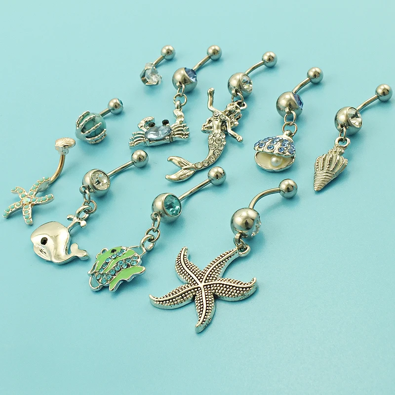 JINGLANG Trendy Crabs Starfish Octopus Dangle Navel Ring surgical steel Belly button Sexy Body Bars piercing Jewelry