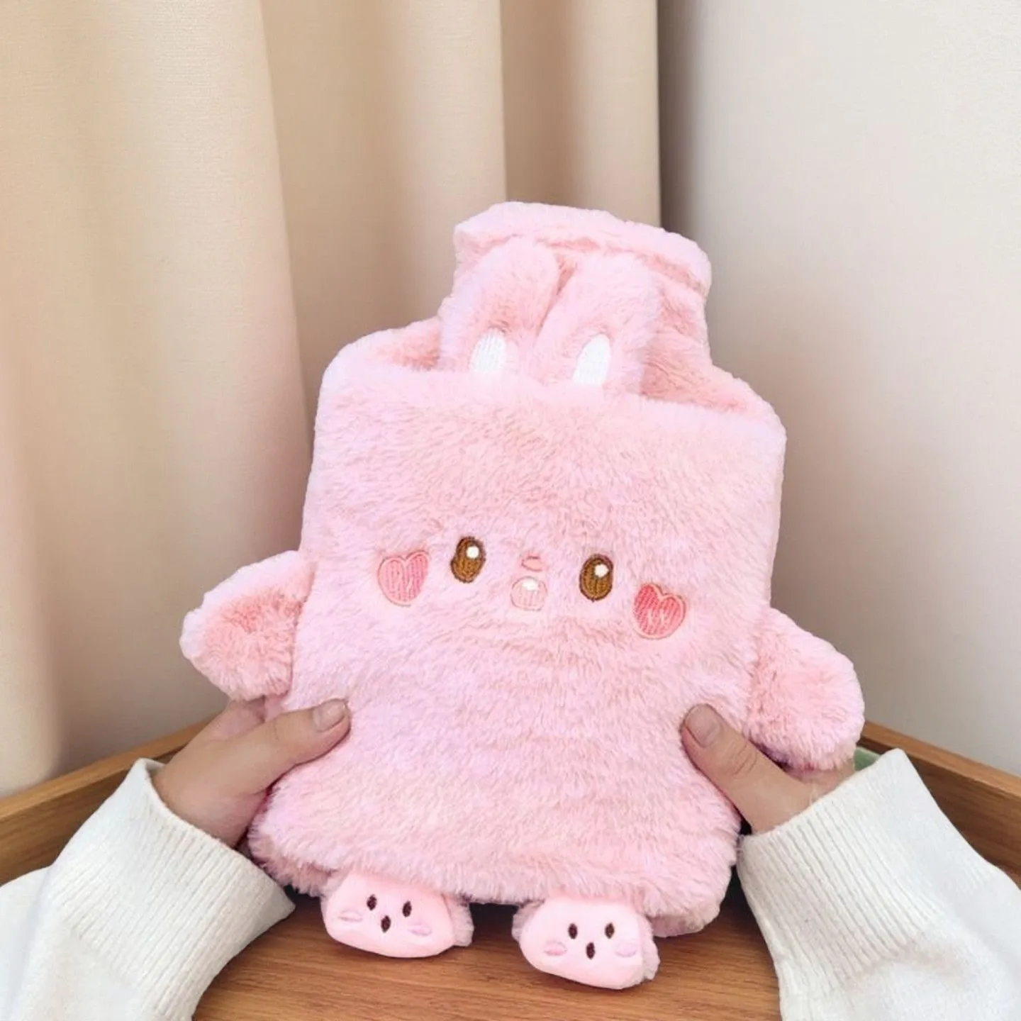 

Cartoon Thickened Inflatable Hot Water Bag Cute Hand Warmer Pad Heat Therapy Stomach Warmer Non-leaking Soft Plush Material