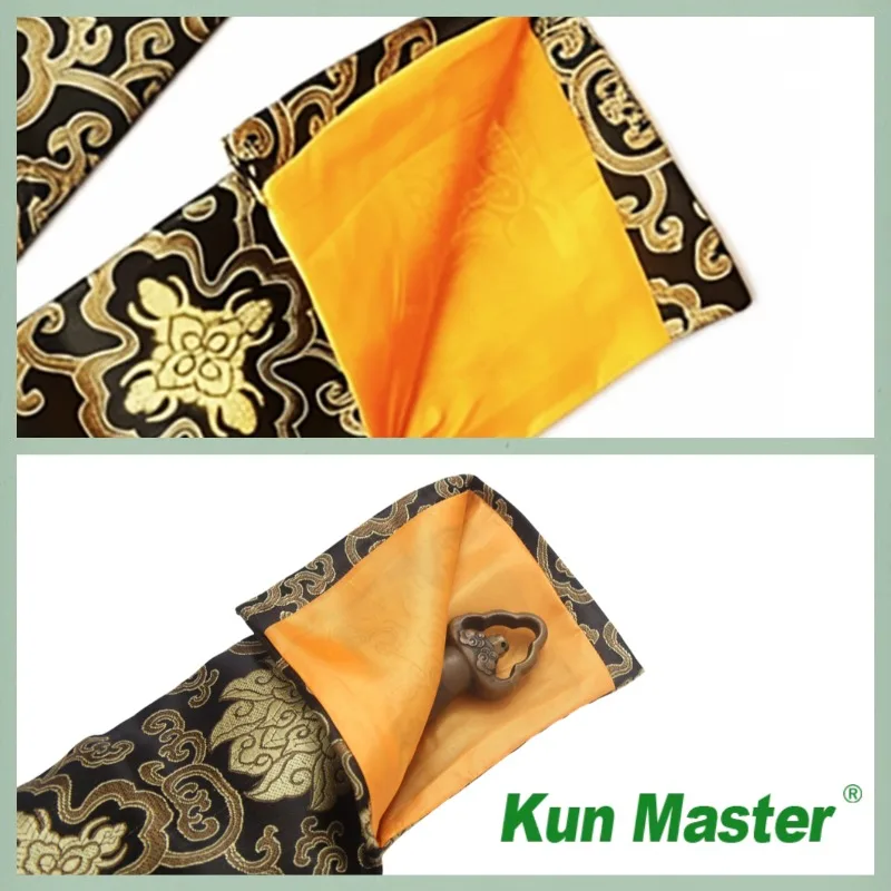 Silk Brocade Martial Arts Sword Bag for Tai Chi Black Gold Floral Storage for Fencing Sticks Tools