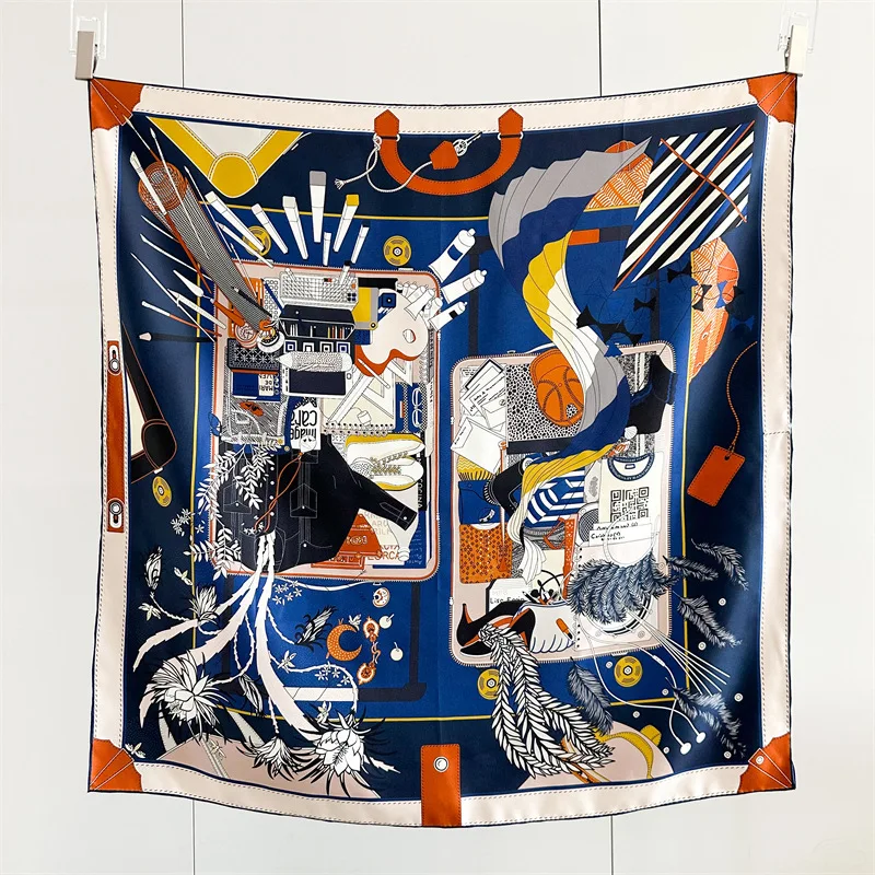 Women Square Silk Scarf Spring 90cm Shawls Hand Rolled Edges Bandanas Hair Bag Belt Accessories Mother Scarves Christmas Gift