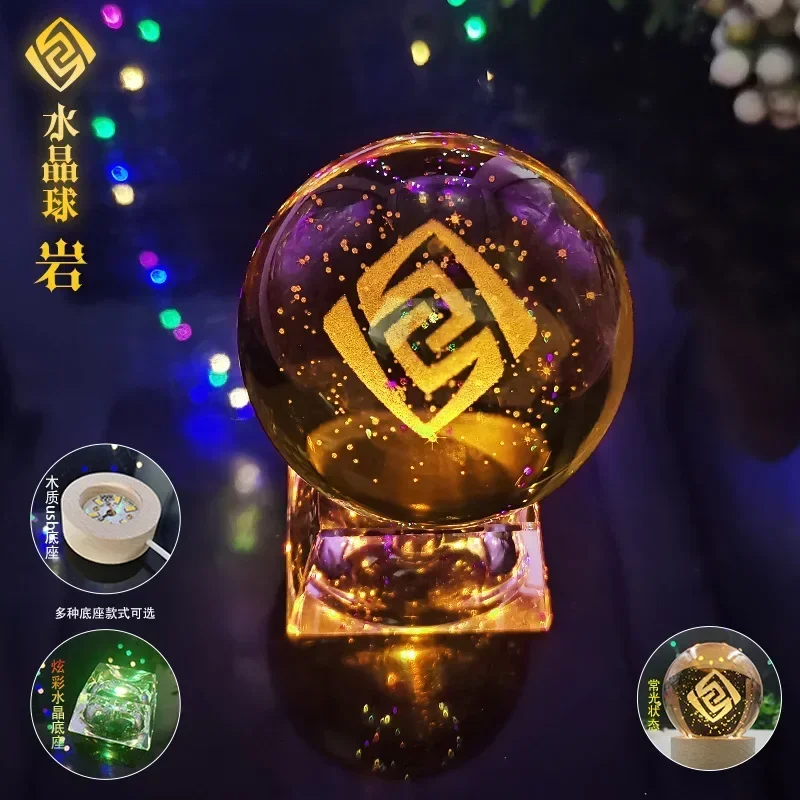 Genshin Impact Luminous 7 Element LED Crystal Ball Eye of Original God Cosplay Toy Ornaments Glass Sphere Home Decoration Gift