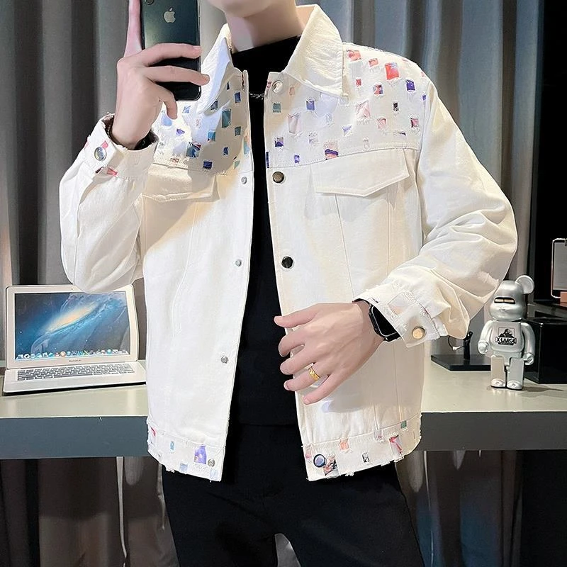 

Brand Autumn Korean Spliced Jacket for Men Slim Fit Casual Business Bomber Jacket Men Clothing Lapel Social Streetwear Coat 2023