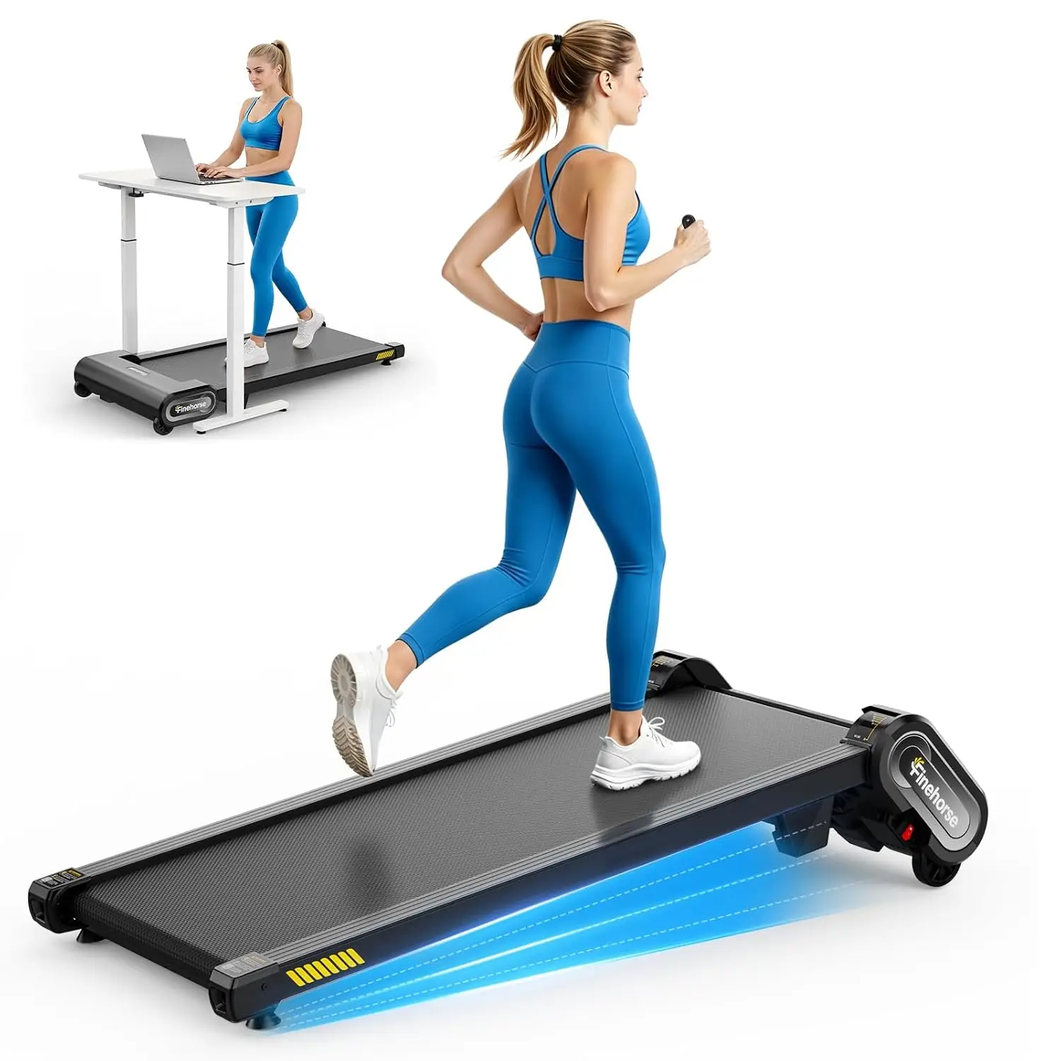 Under Desk Treadmill Walking Pad 13% Auto Incline 4MPH 7.6MPH Home Office, Customized