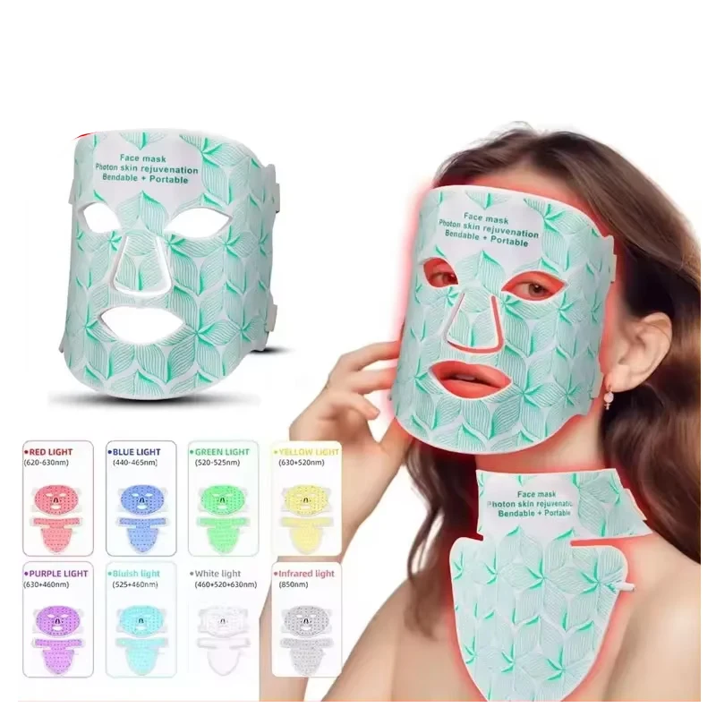 

7 цветов + инфракрасная светодиодная маска для лица и терапия красным светом для шеи, против старения, морщин, прыщей, пор, контроль масла, подтяжка кожи, отбеливание