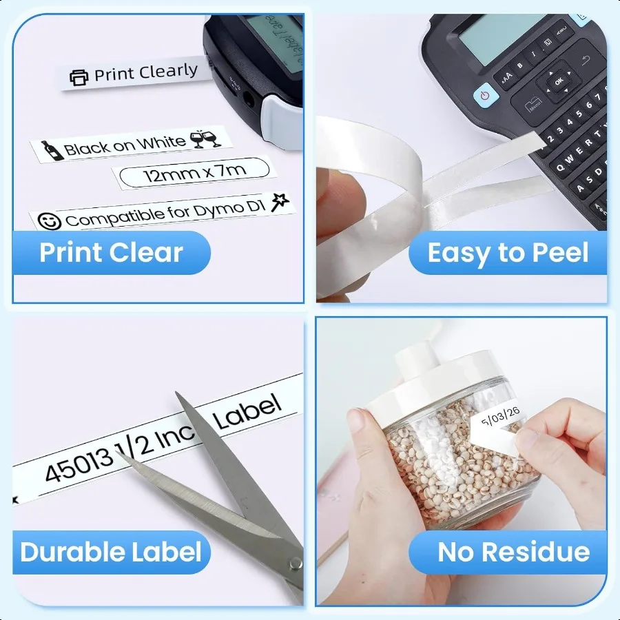 6 Pack 45013 Label Maker Tape Refills Compatible with DYMO D1 45013s 12mm Label Tape Black on White A45013 1 2 in x 23 Ft for D