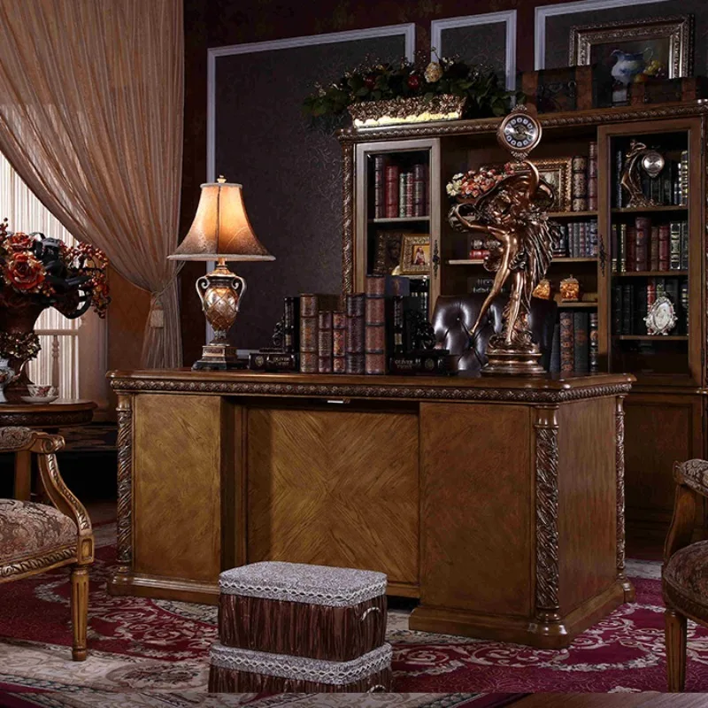 European style old solid wood boss desk computer desk home  American country style writing desk for office furniture