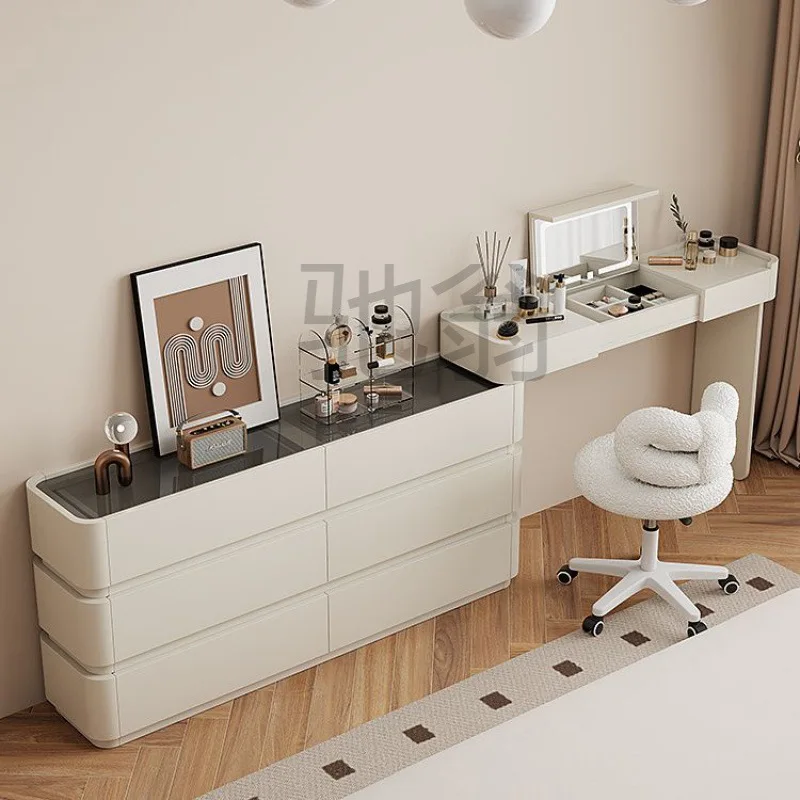 

Bedroom ultra-thin dresser, chest of drawers, integrated 30cm ultra-narrow clamshell retractable white cream style French bed