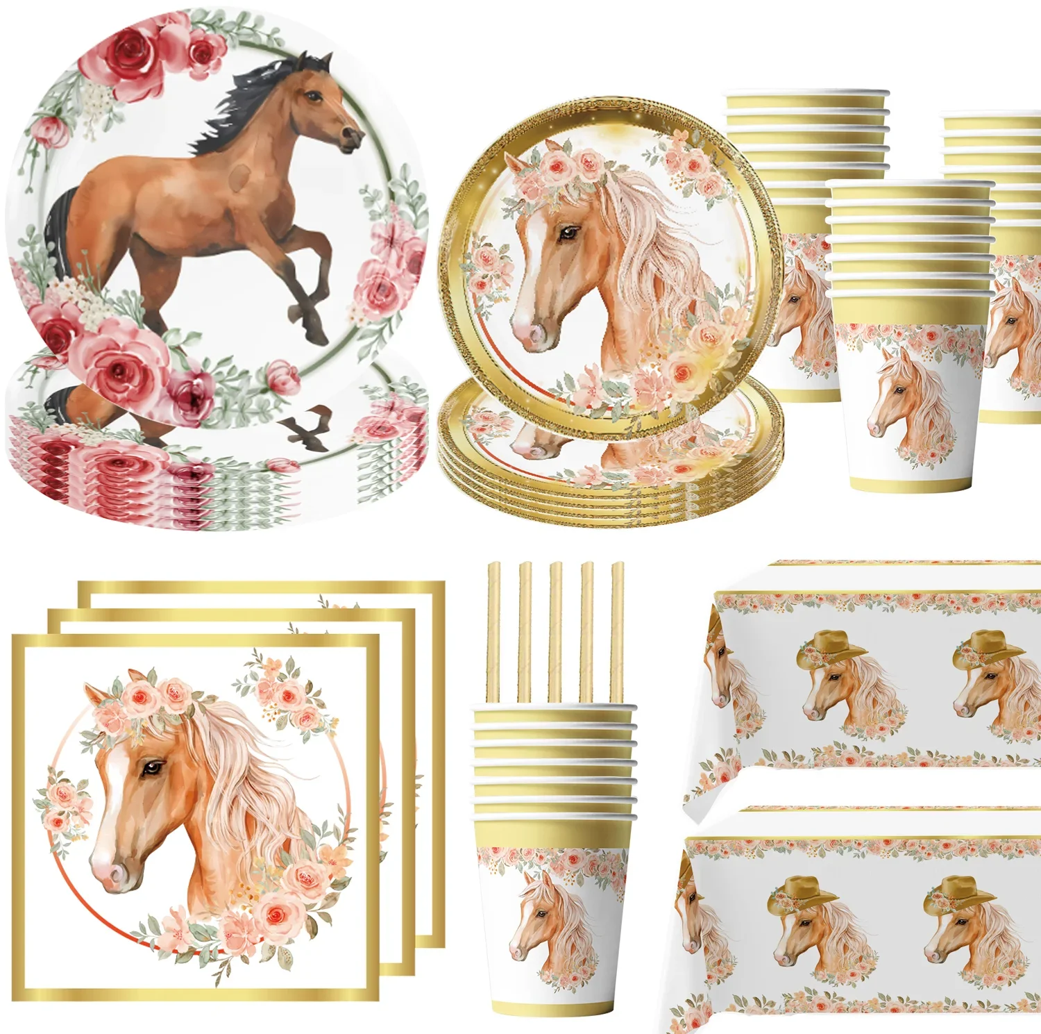 Horse Birthday Party Supplies Horse Theme Plates Cups Napkins Banners Balloons Cake Toppers Backgrounds Toys Home Decorations