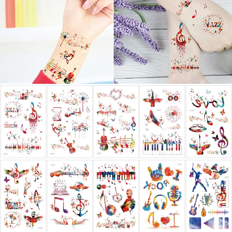 

Waterproof Temporary Tattoo Sticker Music Note Colorful Tattoos for Men Women Party Festival Decals