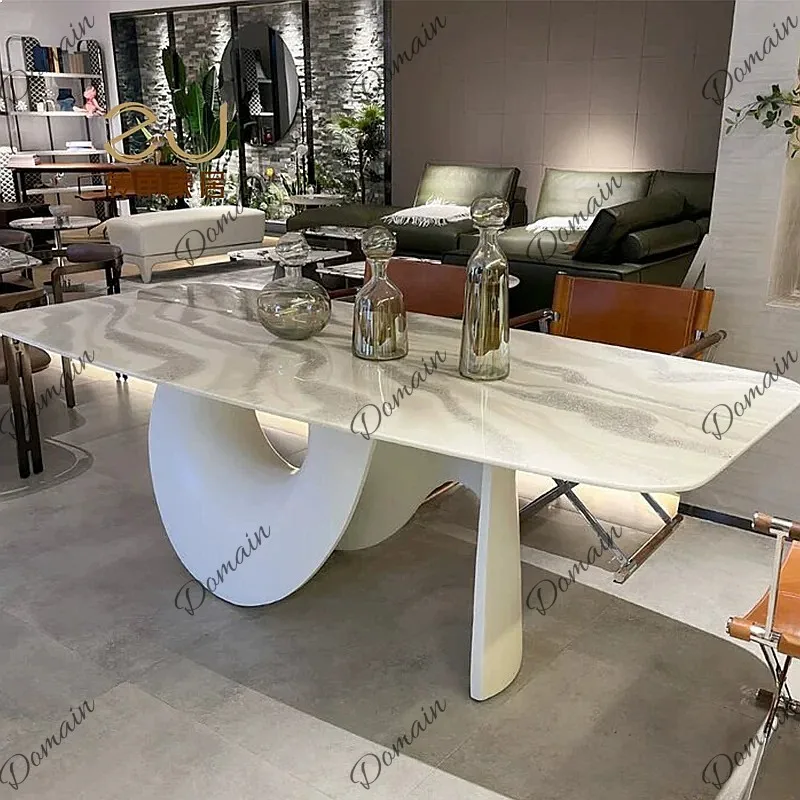 ZJ Corner Italian Minimalist Irregular Glass Fiber Dining Table Designer Natural Marble Rectangle