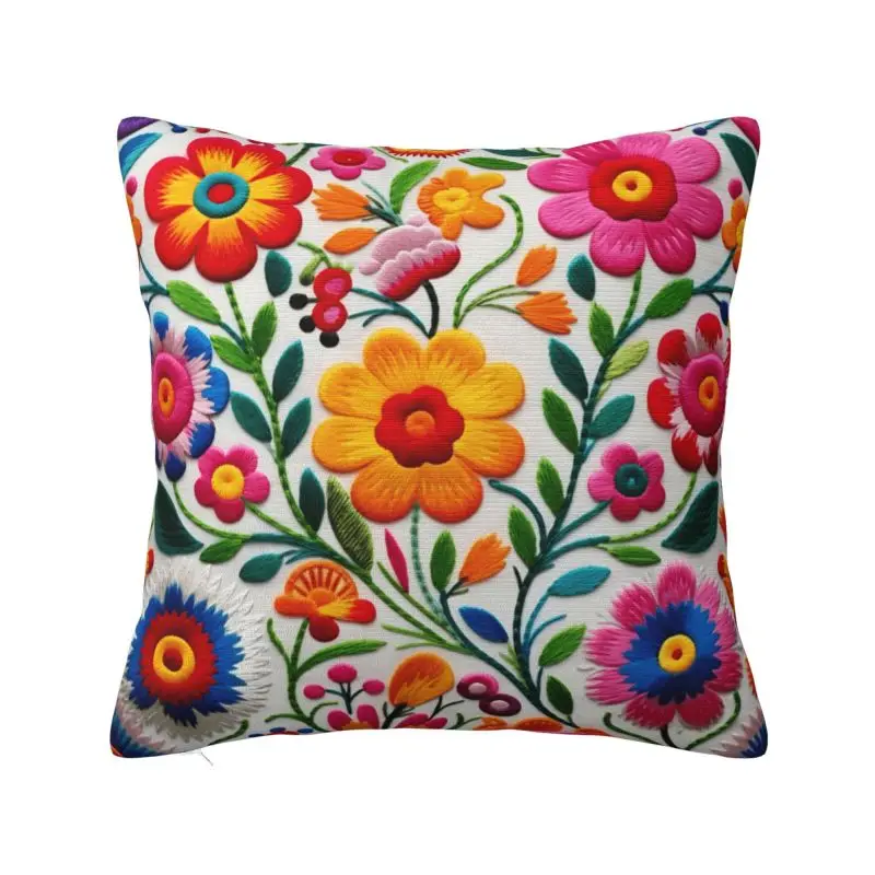 Nordic Style Mexican Flowers Pattern Cushion Covers 60x60cm Velvet Pillow Case for Sofa Square Pillowcase Decoration
