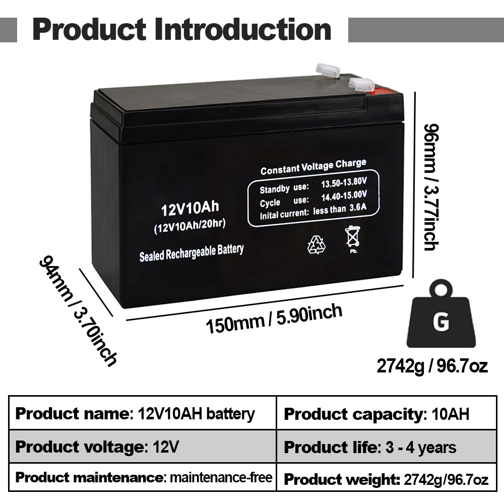 12V 10AH Maintenance Free Lead Acid Battery Solar Energy Storage For RV Camping Emergency Power Home Backup Solar System