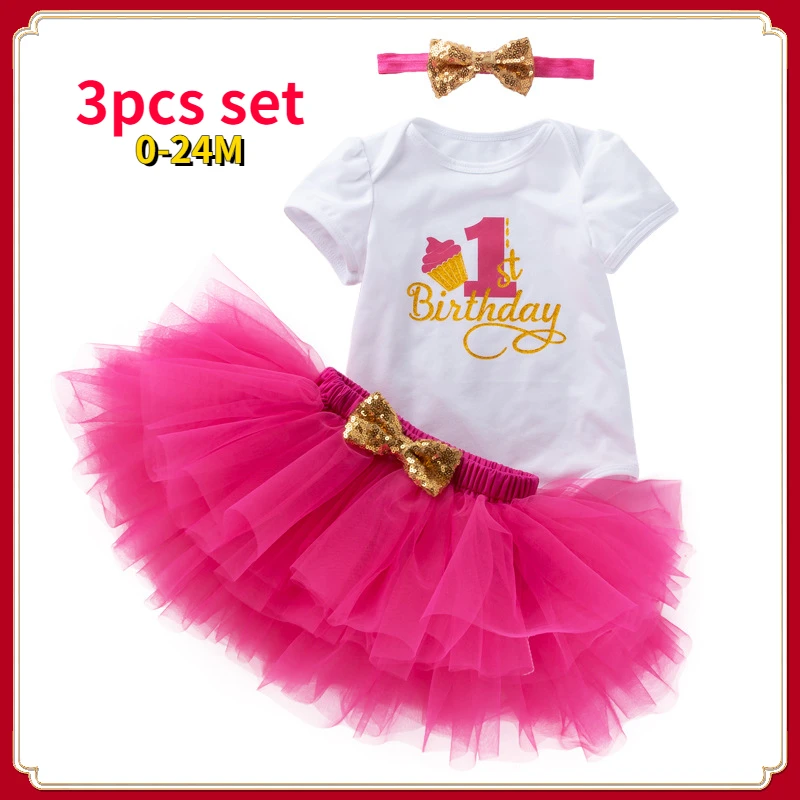 

Baby Girl Outfit Set Newborn Photography Romper+skirt+headband Baby Cake Sash Outfit 1st Birthday Party Toddler Summer Clothes