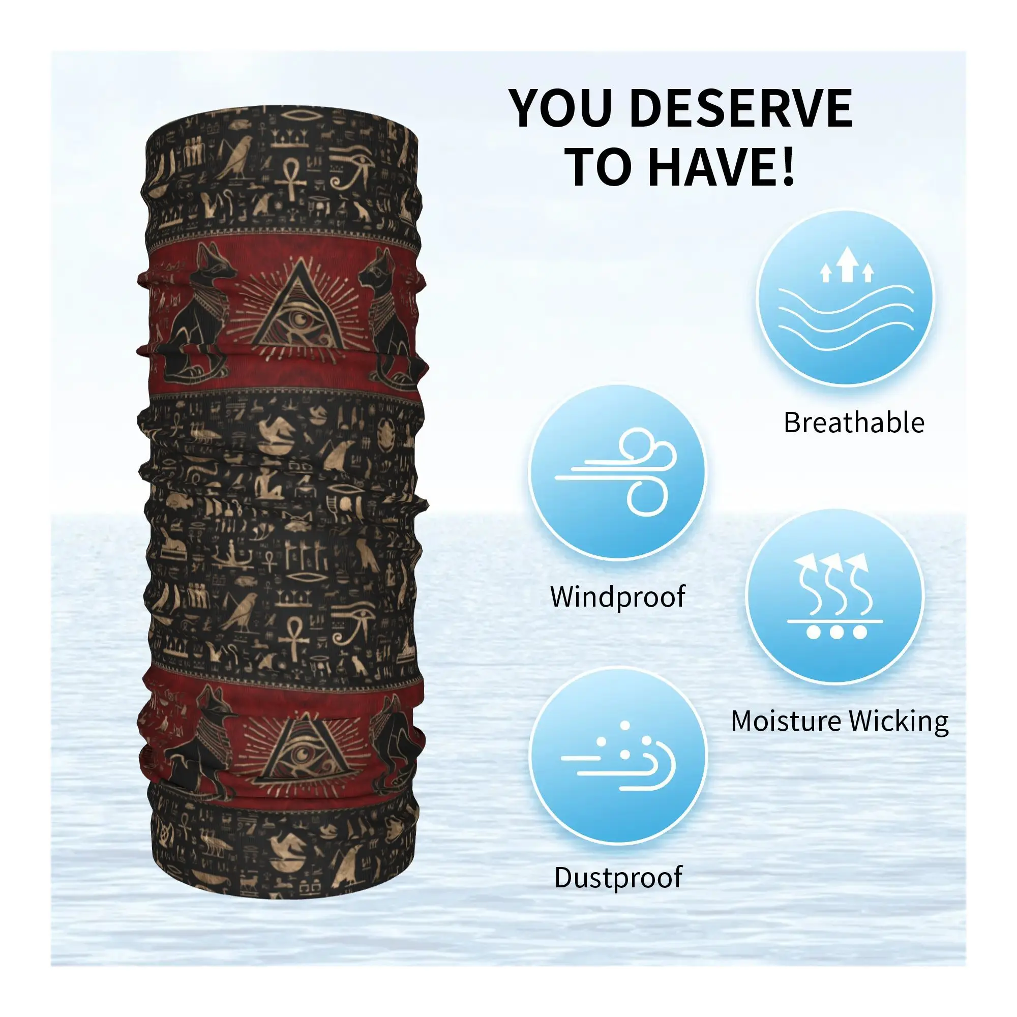 القط المصري وعين حورس باندانا الشتاء الرقبة أدفأ يندبروف التفاف وشاح الوجه للمشي مصر الهيروغليفية الجراب عقال