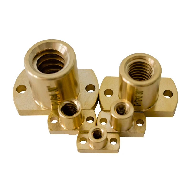 T10-T32 สกรูตะกั่ว H Nut หน้าแปลนทองเหลืองสกรู Trapezoid Nut T12 T14 T16 T18 T20 Double Trimmed หน้าแปลนอ่อนนุชขวาซ้าย 3D