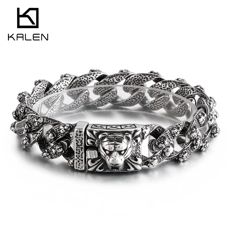 Domineering Tiger Head Bracelet Strong Stainless Steel Cuban Chain Bracelet Suitable for Men's Rock Knight Jewelry Gifts