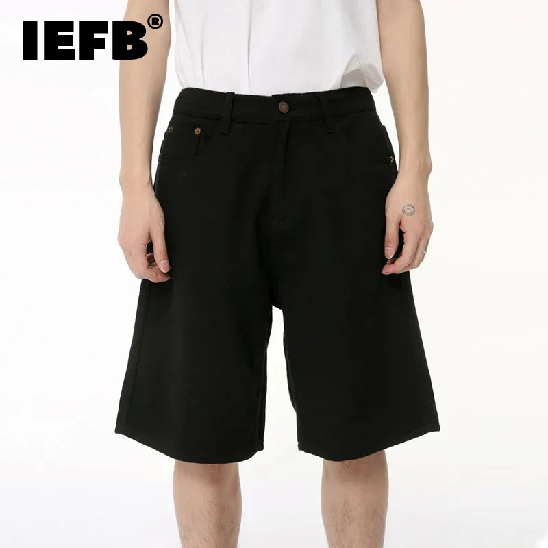 

IEFB Simple New Summer Male's Jeans Loose Wide Leg Straight Male Denim Shorts Solid Color Casual Bottom Trend 2024 9C6386