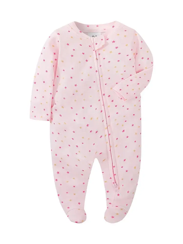 Newborn Footed Pajamas Zipper Girl and Boy Romper Long Sleeve Jumpsuit Cotton Solid White Fashion 0-12 Months Baby Clothes