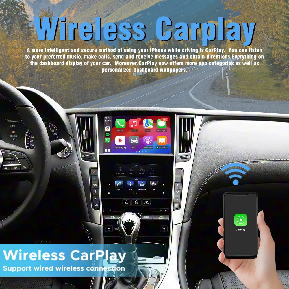CarPlay For 2015-2019 Infiniti Q50 Q60 QX50 Q50L Dual Screens Android Auto OEM Retain Airplay Mirrorring Camera Plug Play No Lag