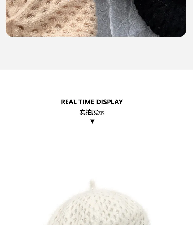 Koreanische schlichte, einfarbige Strickmützen für Damen, warme, vielseitige und stilvolle Malermützen für Herbst und Winter auf Reisen. – Detail 5