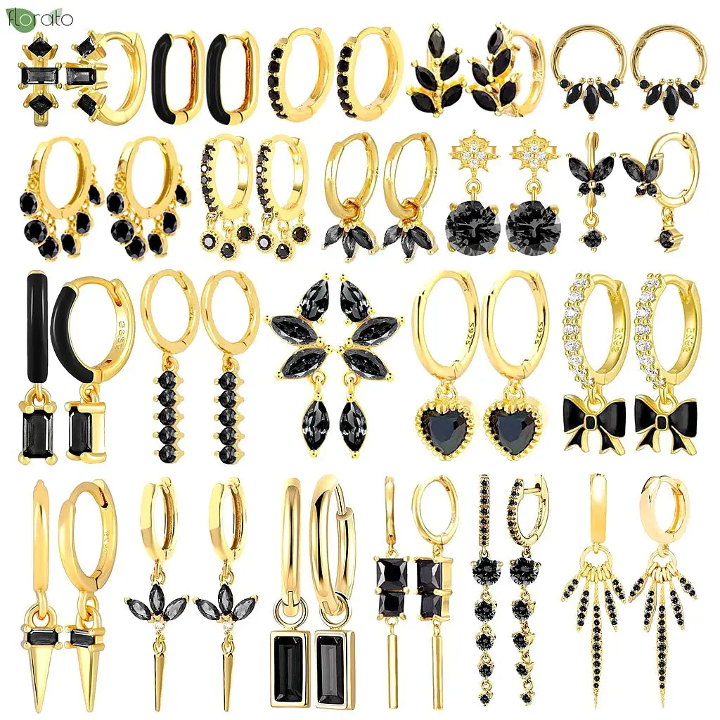 

925 Sterling Silver Needle Luxury Black Earrings 2024 New Gold Small Hoop Earrings for Women Party Fashion Puncture Jewelry Gift