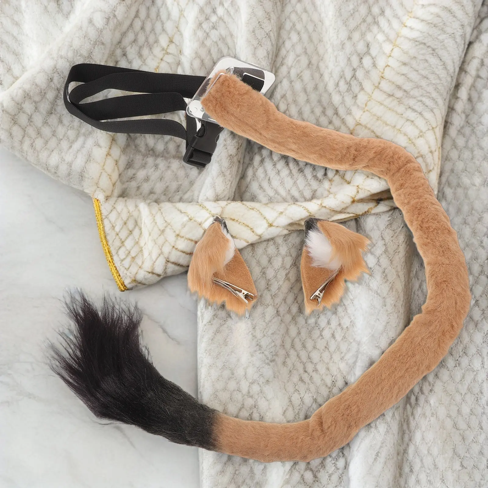 1 Set Löwen-Kostüm-Zubehör: Tierohren, Haarspange, Schwanz, verstellbare Taillenschnalle für sicheren Halt – perfekt für Halloween-Partys und Karneval-Verkleidungen