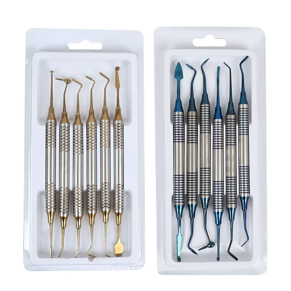 6Pcs/Kit Orthodontic Composite Resin Filling Spatula Restoration Tool Titanium Plated Head Resin Filler Set Thick Handle