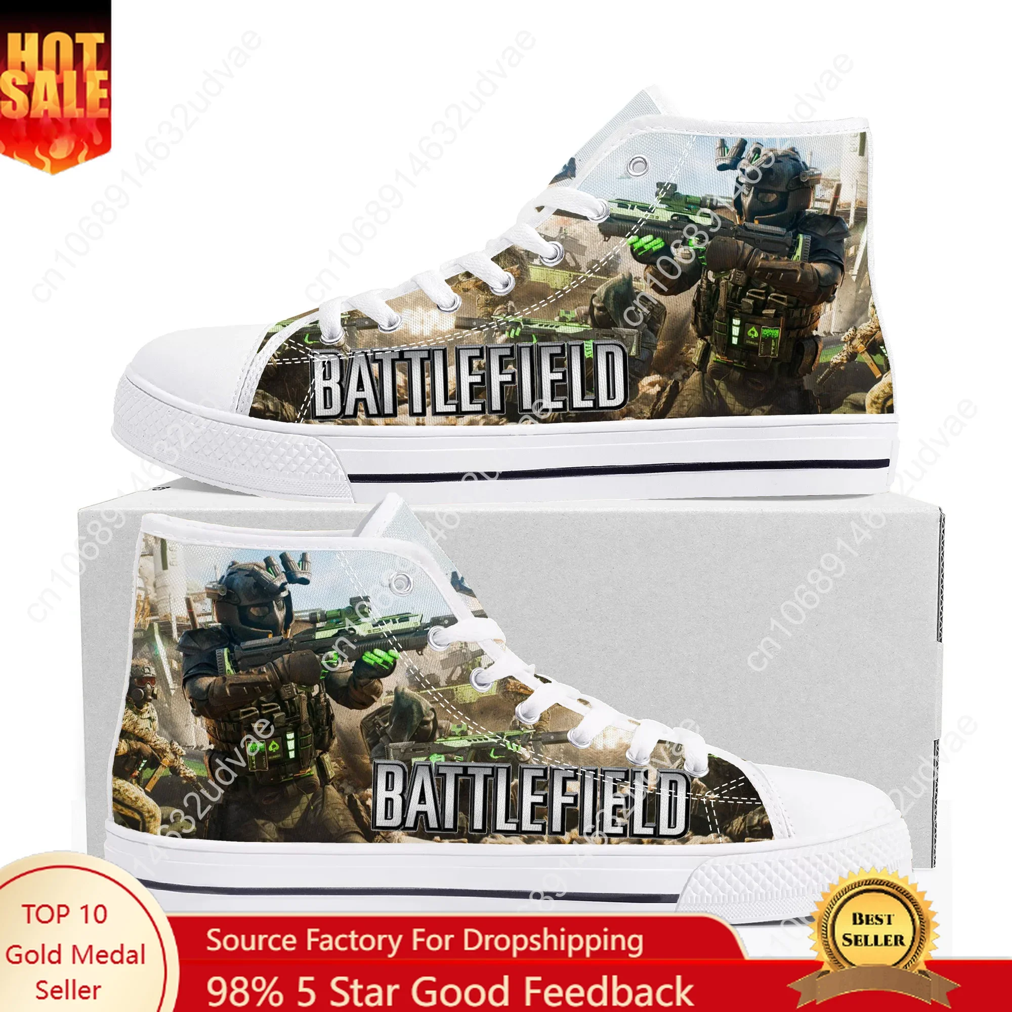 

Battlefield High Top Shoes Mens Womens Teenager Sneakers Canvas High Quality Outdoor Daily Sneaker Custom Made Couple Shoe