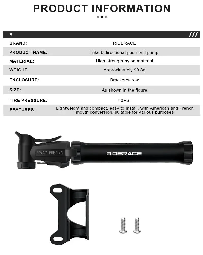 Tragbare 2-Wege-Handfahrradpumpe, Mini-Fahrradreifenfüller für Schrader- und Presta-Ventile, leichte Luftpumpe für MTB Mountain Road – Detail 1