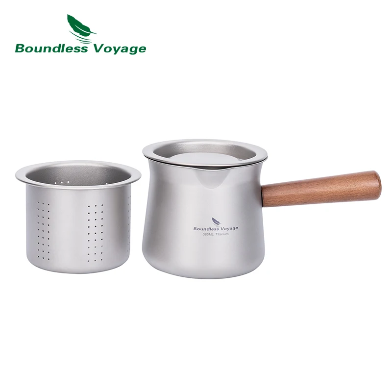 

Boundless Voyage Titanium Cup with Strainer Single Layer Coffee Mug Teacup with Wooden Handle Camping Hiking Water Cup Pot 380ml